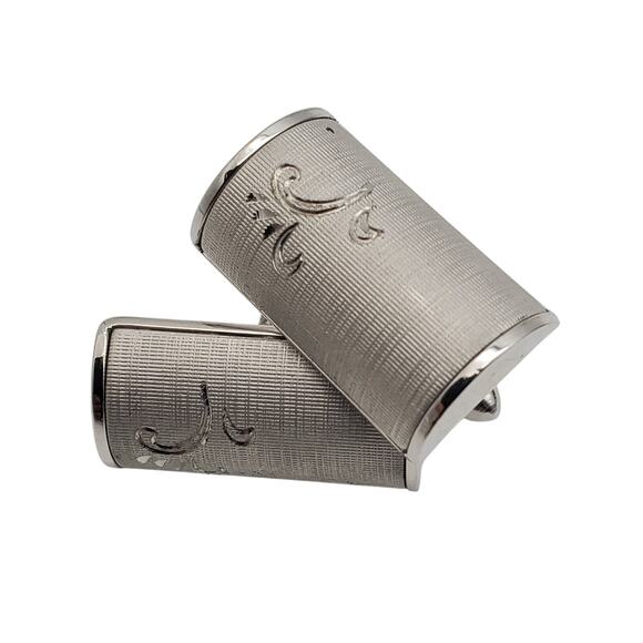 Swank Cufflinks & Tie Tacks Brushed Silver Tone Etched Vintage Mens Jewelry 80s - Picture 9 of 16